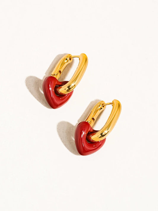 Red Heart Chain 18k Gold Earring